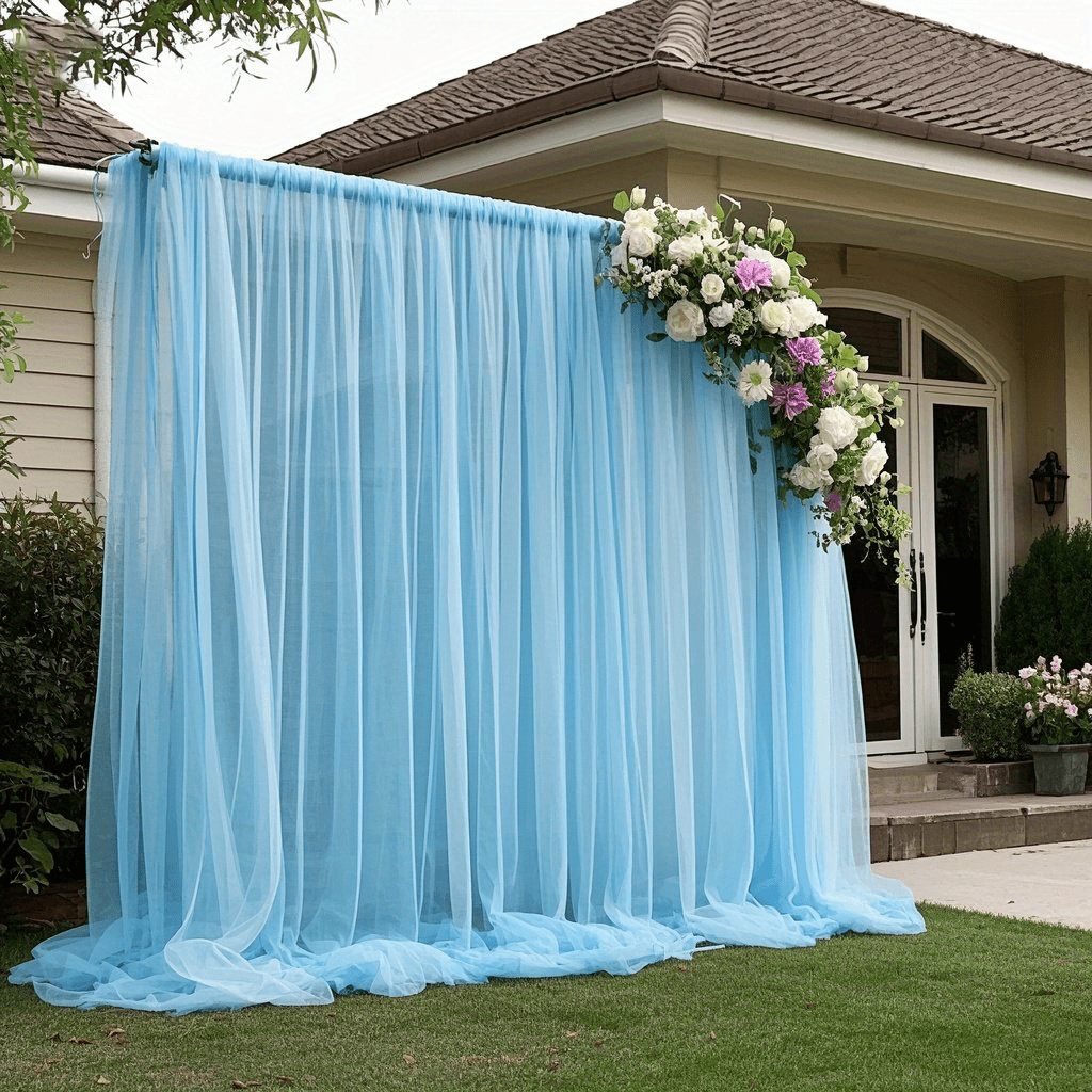 TEMU Blue Party Backdrop Drapes - 118* Soft Polyester Mesh Fabric - Suitable For Themed Parties, Graduations, Bridal Showers, Engagements, Weddings,