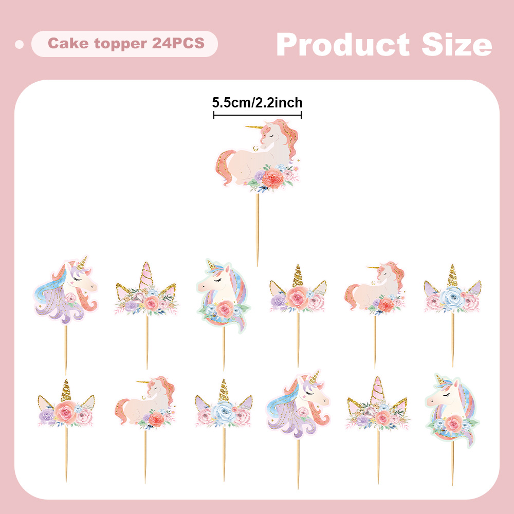 Image of 24/48pcs Unicorn Cake Topper, Ears And Eyelashes Party Cake Decoration For Unicorn Party Decoration For Baby Shower, Wedding And Birthday Party，halloween, Christmas