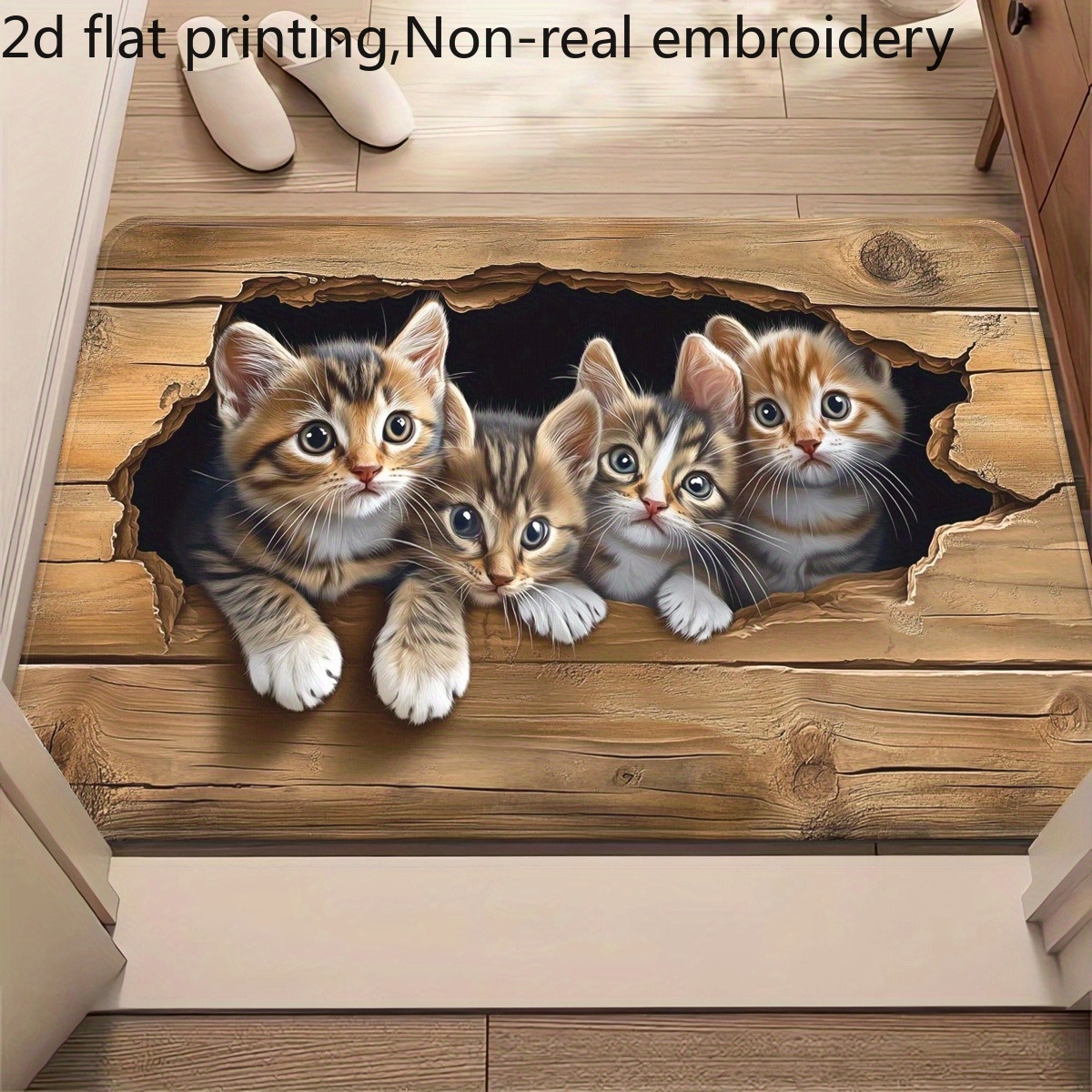 E-shop 1 Stück Niedliche Katze Holzloch- Fußmatte, Flanell, Wohnkultur, Maschinenwaschbar, Outdoor-Matte, Badezimmermatte, Geeignet für Schlafzimmer,