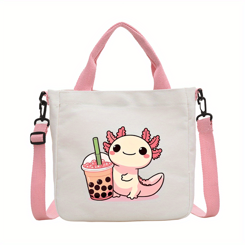 TEMU Sac en Toile Imprimé Axolotl - Sac Bandoulière Design Ludique, Idéal pour un Usage , Sac de Voyage, Parfait pour Cadeaux d'Anniversaire et de