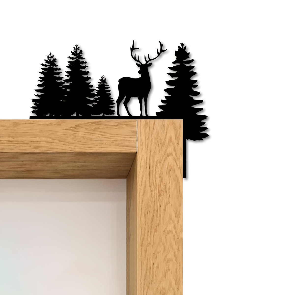 An Elegant Metal Corner Decoration Featuring Black Antlers And A Pine , Measuring 9.84 Inches. This Iron Holiday Ornament Is Suitable For Christmas, New Year, Easter, Thanksgiving