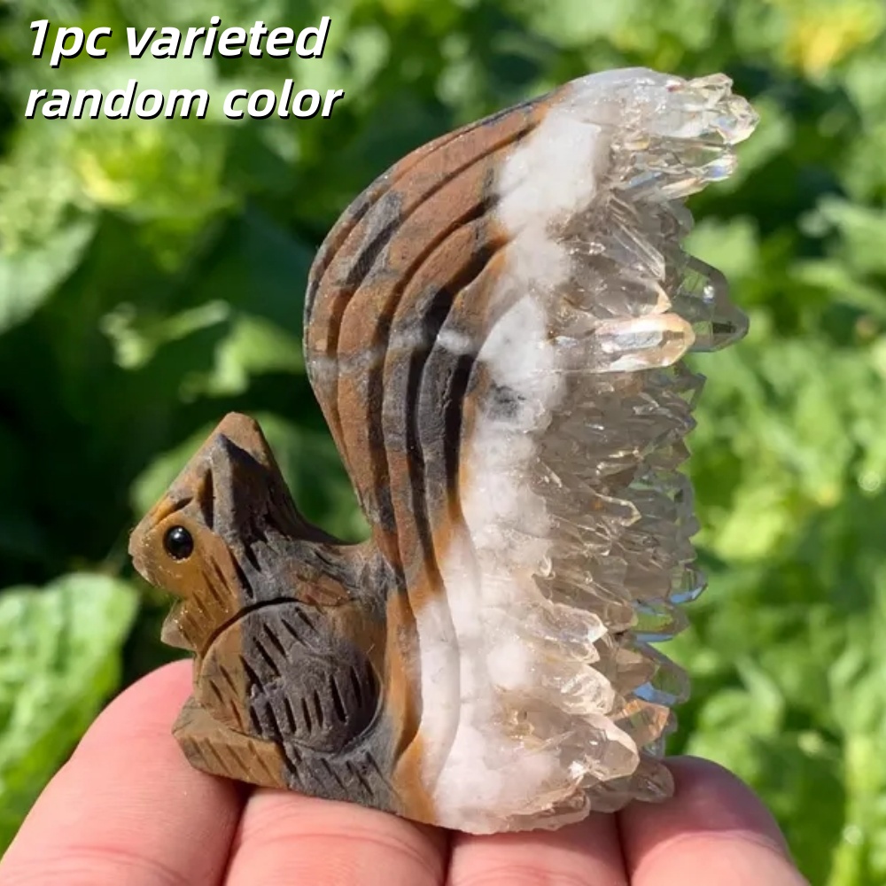 TEMU 1pc Random Quartz Cluster Squirrel/hedgehog Carving - Handcrafted Mineral Cluster Decor For Home, Christmas, Halloween, Thanksgiving, Holiday