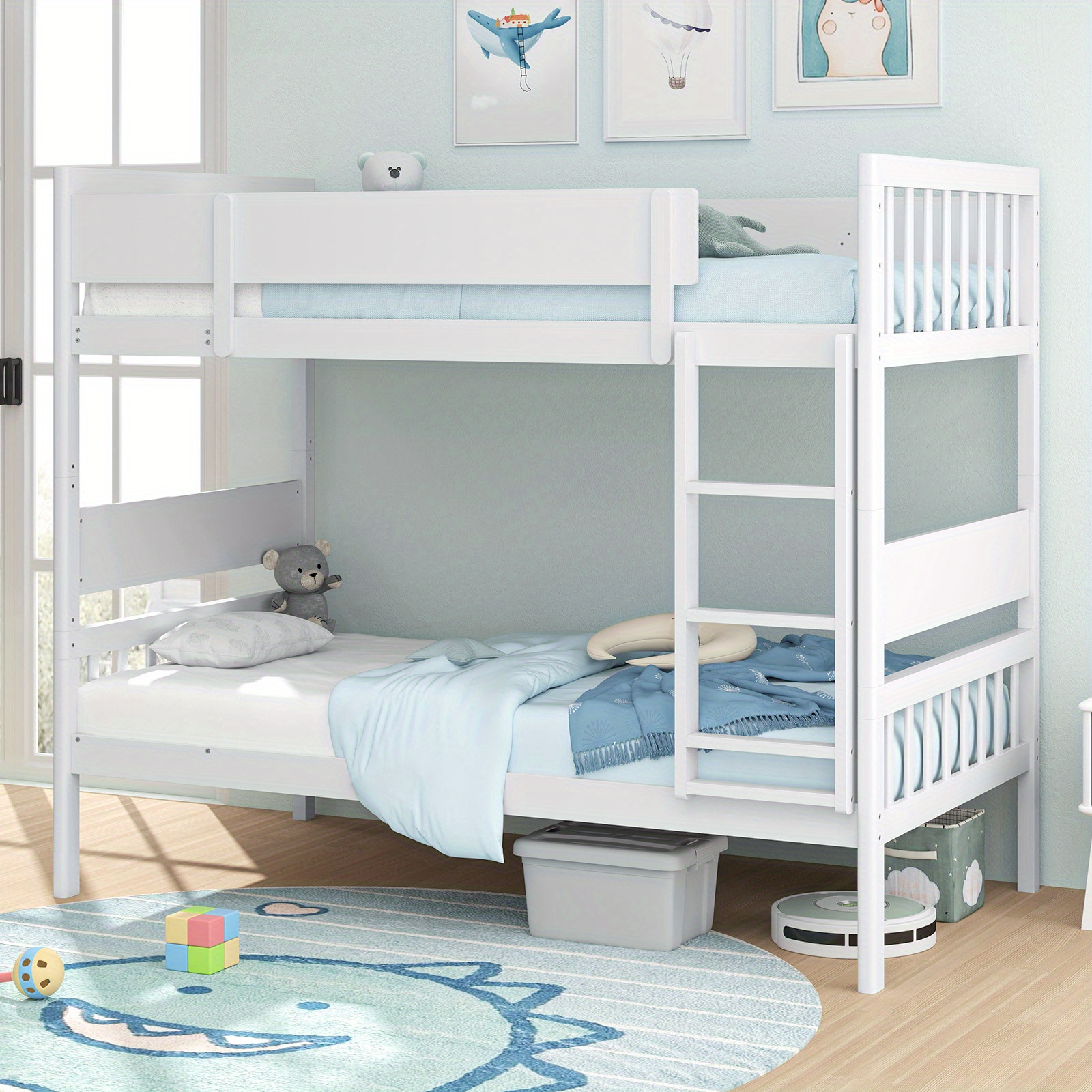 TEMU Gymax Twin Over Twin Bunk Bed, Convertible Platform Bed Frame With Full-length & Reversible Ladder, Divided Into 2 Twin Beds, Spring Needed,