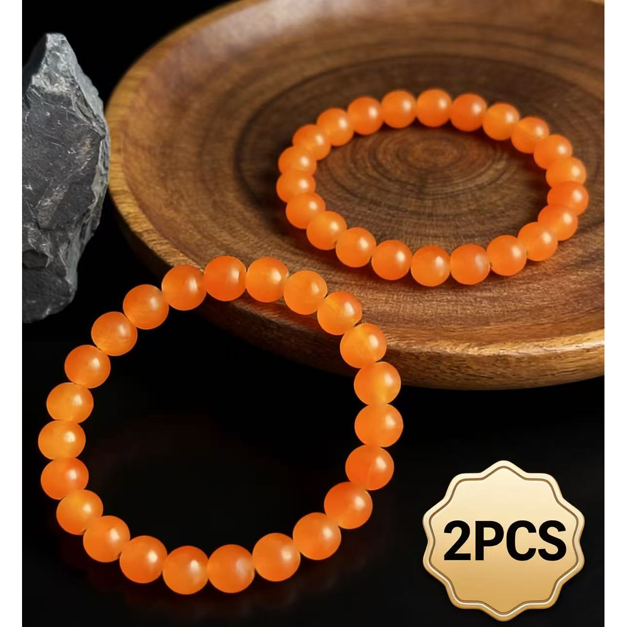 Set of 2 Natural Orange-Red Agate Necklaces