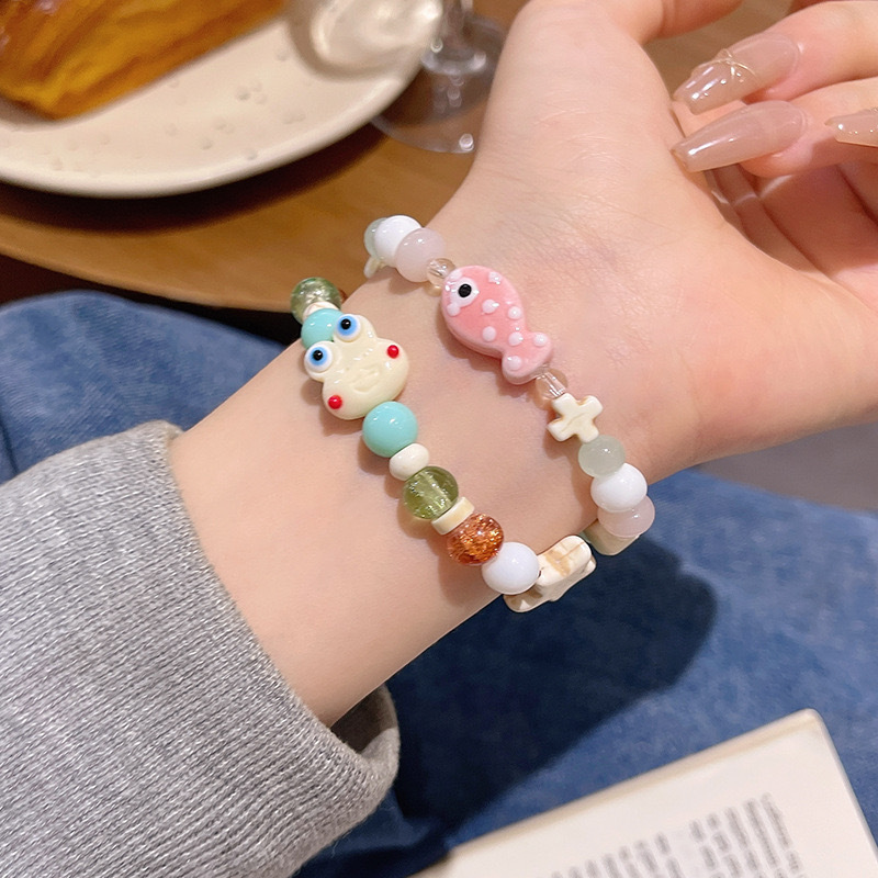 Sweet Ceramic Fish Bead Frog Bracelet Elastic Rope Wristband