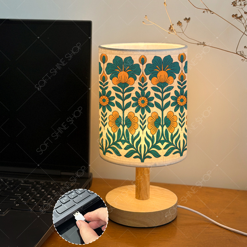USB-Powered Print Table Lamp with Fabric Shade