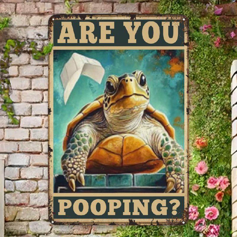 TEMU Vintage Turtle Metal Tin Sign, Funny Sea Turtle Toilet Paper Decorative Plaque, 8x12 Inches, Multipurpose, No Electricity Needed, With Wall Hanging For Home, Restroom, Bar