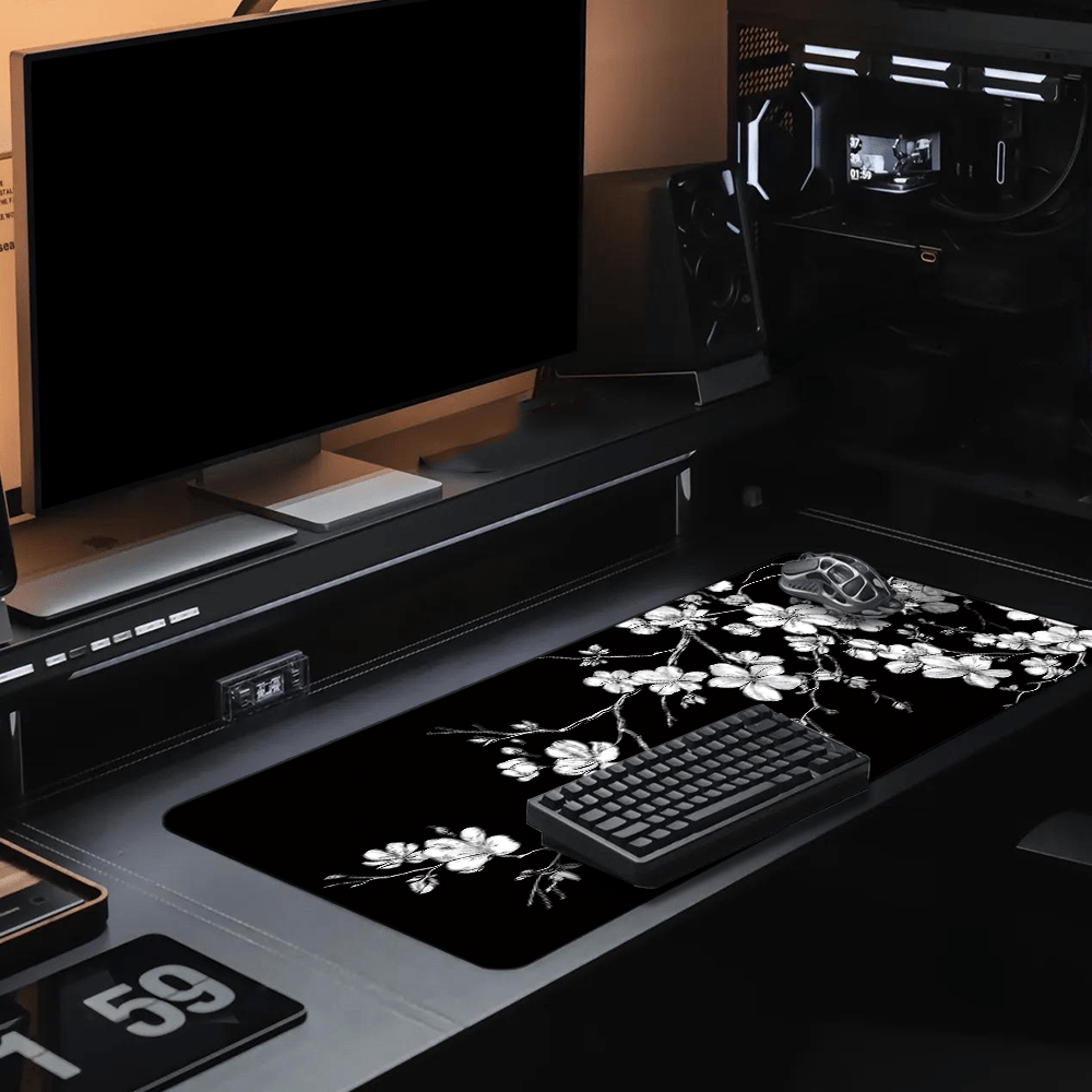 TEMU 1pc Cherry Mouse Pad, Black And White, Vintage Style With . An Mouse Pad, Suitable For Gaming, And Can Be Used As Mat Or Desk Mat