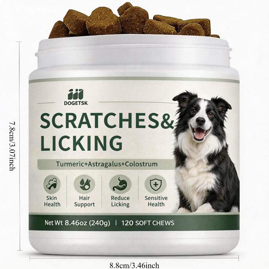 TEMU Dog Health -3 Chewable Tablets, Light Beige Chicken Flavor Coat Supplement With Probiotics And Fatty , Itching | Dog Skin And Fur Licking Care,