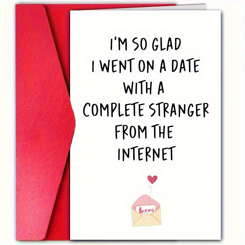 1pc Couple's First Meeting Gift- "i'm Glad Strangers Online" Valentine's Day Card, Heart-shaped With Cupcake Design, Simple And Elegant Long-distance Love Anniversary Card, Simple And Romantic