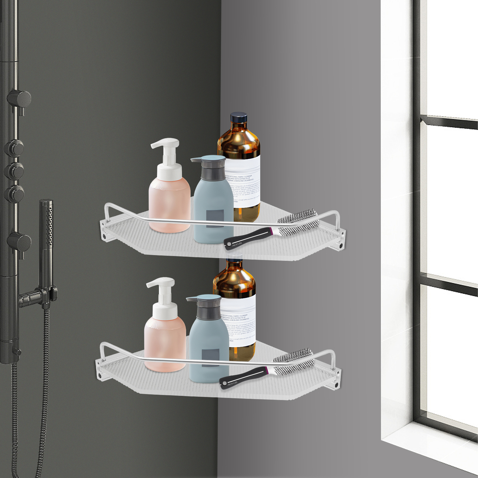 MDesign Eckregal Mit 2 Ablagen – Freistehend Für Badezimmer, Schminktisch, Küche, Transparent/schwarz