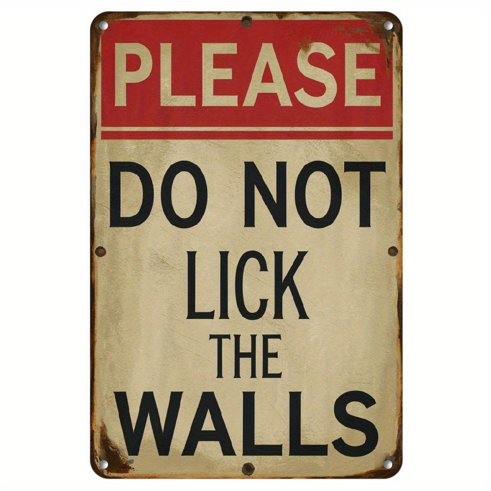 TEMU 2d Flat, Retro Wooden Wall Decor 1pc, Wooden, Wall-mounted, Printed With "don't Lick The Wall" Text, Home Decor, Suitable For Bedroom