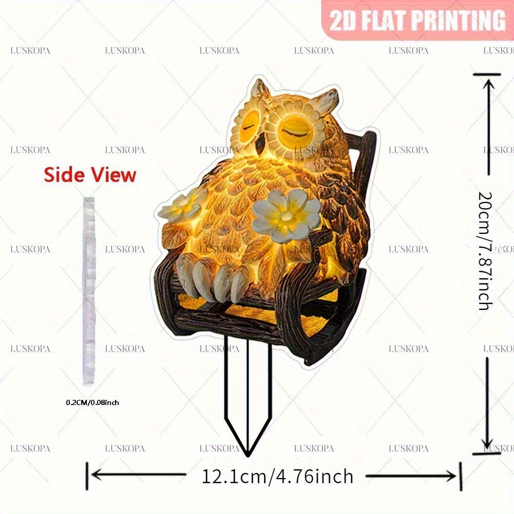 2d Flat - 【2d Flat】 2d Flat - [2d Flat] 2d Flat Solar Owl Garden Insert With Floral Decoration - 2d Acrylic And Vinyl Outdoor Lawn Decoration, No Power Required, Suitable For Front Yard
