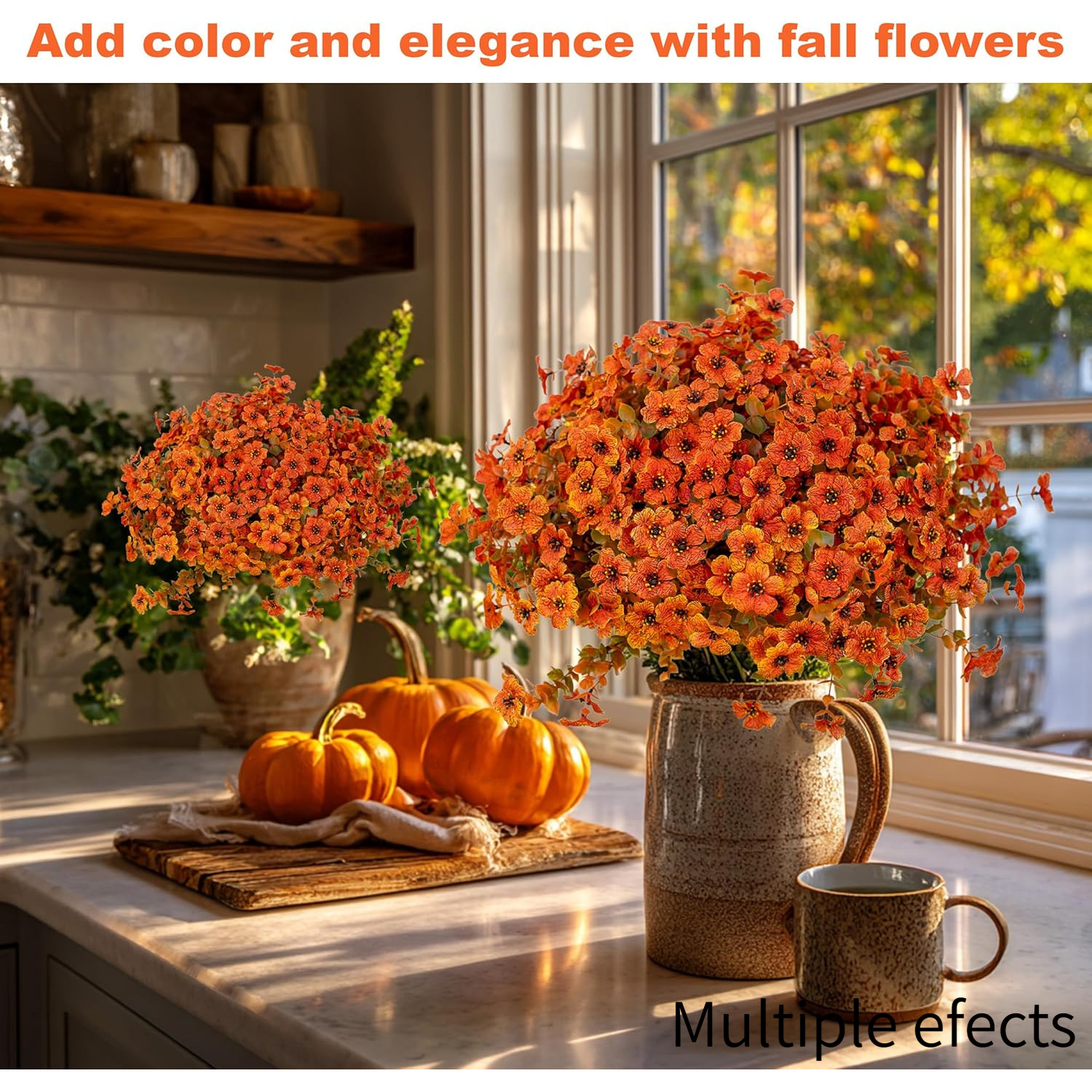 Image of 15 Bunches Of Artificial Fall Flowers, Outdoor Simulated Chrysanthemums, Uv Resistant, – Suitable For , Patios, Windowsills, Flower Boxes, Gardens, And Home Fall Decorations.