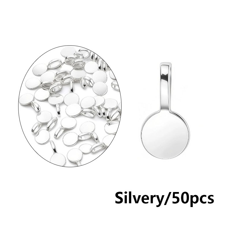 TEMU 50pcs Of Golden And Silvery Glue-on Pendant Accessories, Round Flat Pad Pendant Connectors For Necklace And Bracelet Jewelry Making