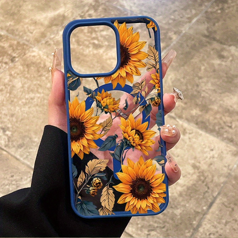 Case for iPhone 16 Pro Max 15 Plus 14 13 12 11 XS Max XR X Wild Sunflowers Pattern Anti-Scratch MagSafe Enabled Hard PC Back Protective Drop Protection Slim Cellphone Cover Gift