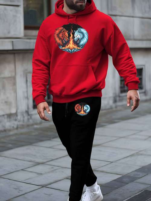 Ensemble Deux Pièces Unisexe Hiver – Sweat à Capuche Tête De Tigre + Pantalon Jogging – Style Streetwear