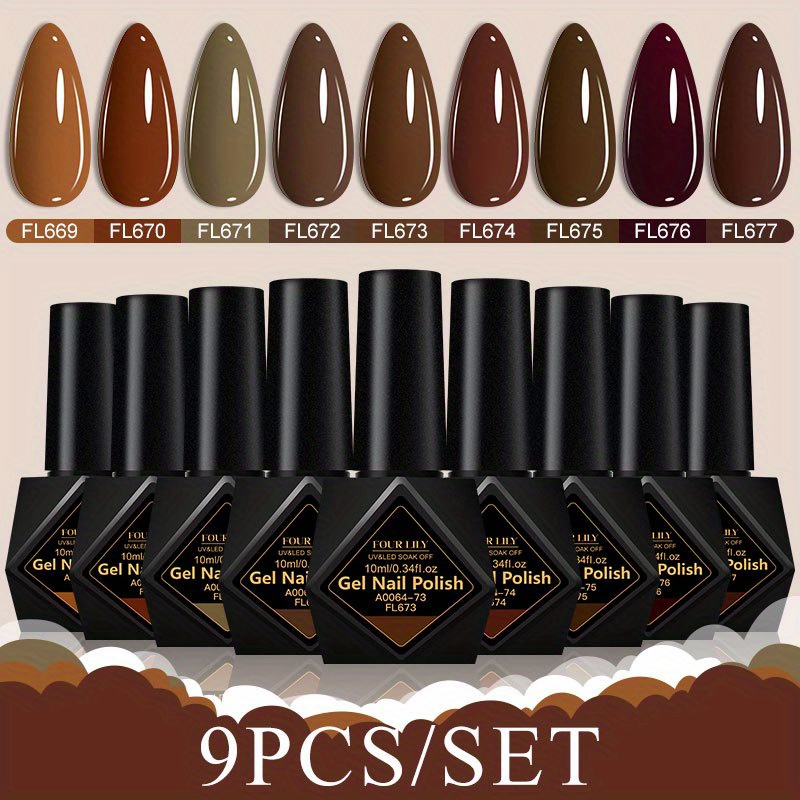 Image of Fourlily 9pcs Nail Gel Polish Set Nail Art Design All For Decoration Soak Off Gel Long Lasting Manicure Painting Gel Vernis Kits