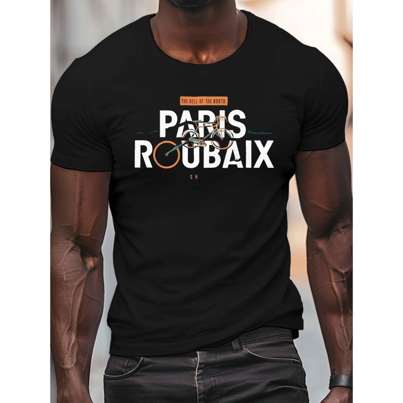 

Paris Bicycle , Men's Round Crew Neck Short Sleeve Tee, Casual T-shirtcasual Comfy Lightweight Top For Summer