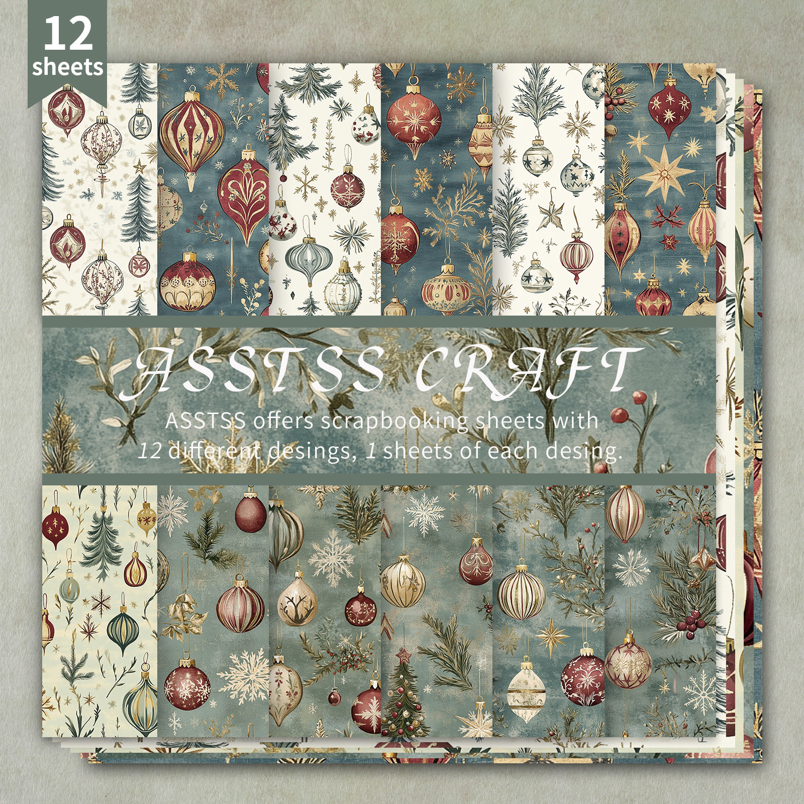 TEMU Asstss 12-sheet Scrapbooking Paper Pad - Heavyweight Cardstock Suitable For Journaling, Collage Art, Greeting Cards, & Crafts - 12 & Patterns,