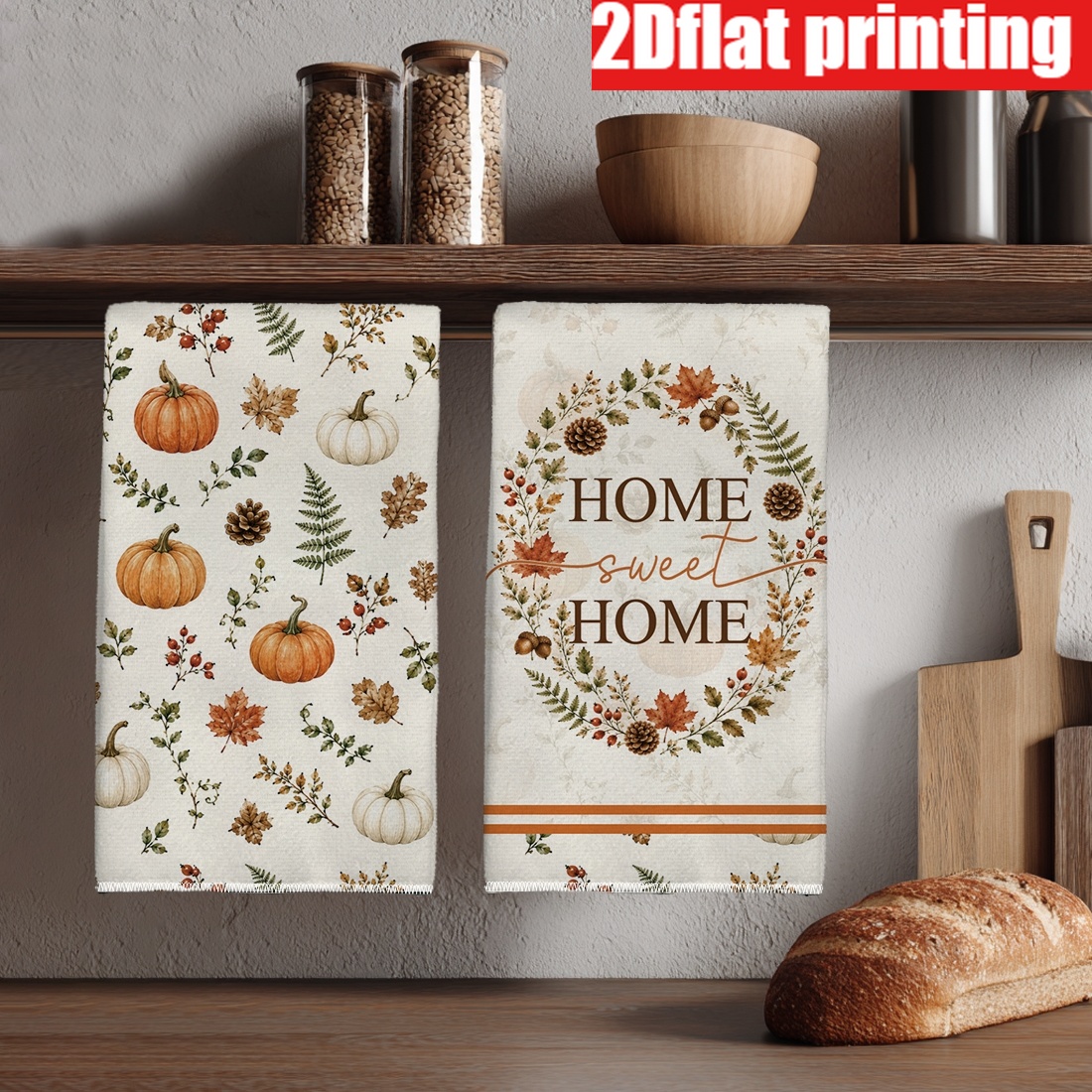 TEMU Set strofinacci da cucina con stampa piatta 2D in stile con motivo autunnale a zucca e , panni per , adatti per , , campeggio e pulizia della ,