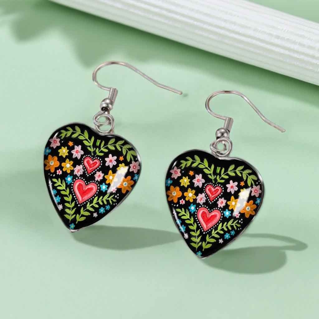 TEMU 1 Pair Heart-shaped Drop Earrings, Bohemian Style Ear Studs, Men's Ear Jewelry