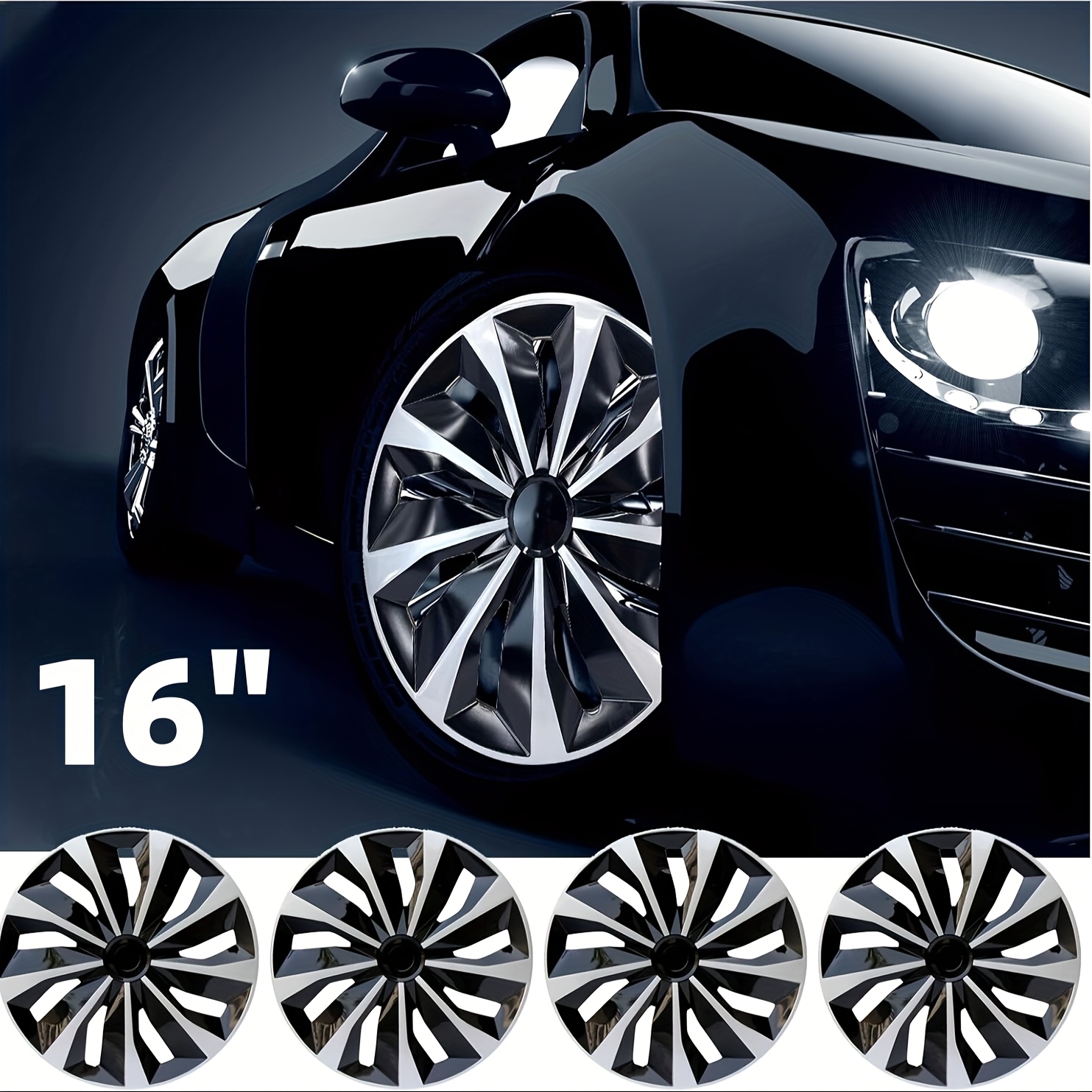 TEMU 4pcs Set 15inch/ 16inch Full-coverage Wheel Caps - High-, , Aesthetic Enhancement, Suitable For Sedans, Trucks, Suvs, And Two-door Sports Cars