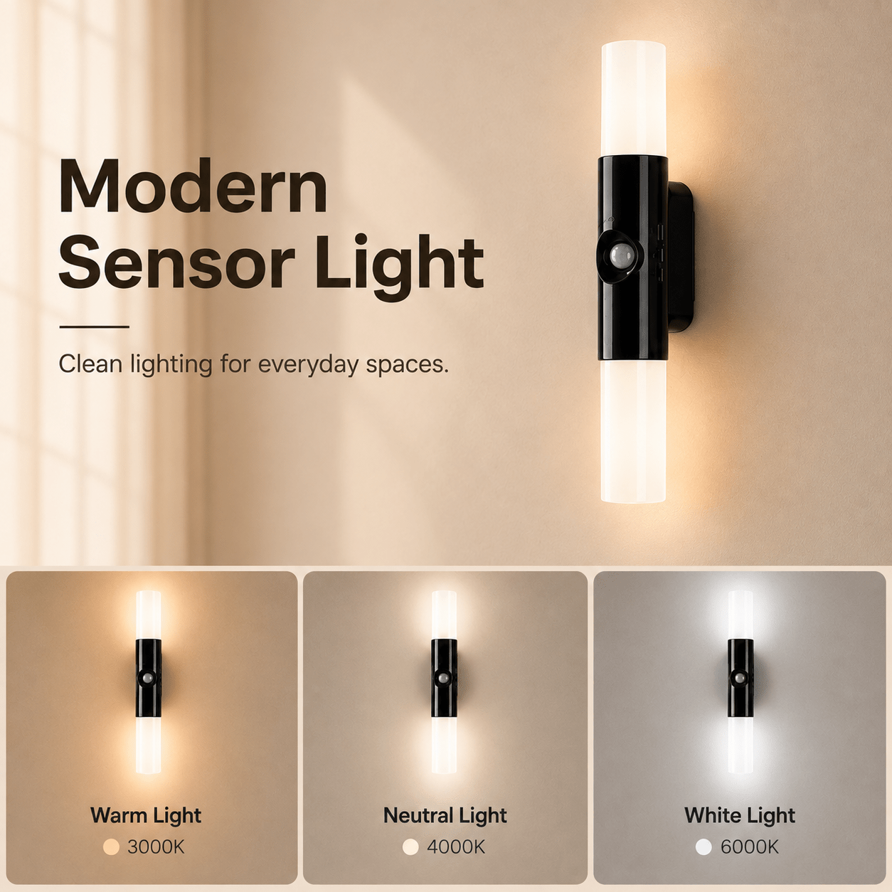 TEMU Double-headed Walnut-colored And Black Smart Sensor Magnetic Lamp With Motion Sensor Night Light, Usb Rechargeable Wall Light For Wardrobe,