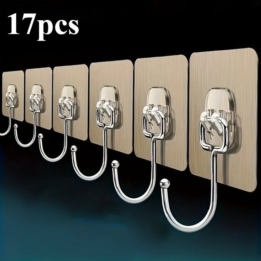 17pcs super strong   no drill hooks transparent and invisible reusable suitable for kitchen bathroom and   walls   hang towels cookware bathroom accessories etc