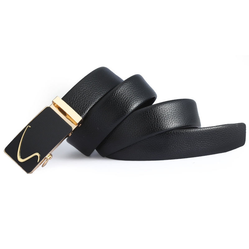 Men's Casual Leather Belt with Automatic Buckle