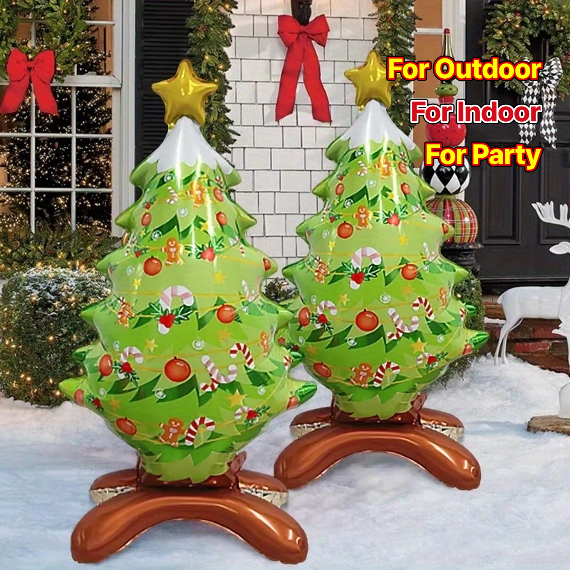 TEMU 2pcs Large 120cm Inflatable Christmas Tree | Indoor/outdoor Holiday Decor With Red Ornaments, Candy Canes & Snowflakes, No Electricity Needed,