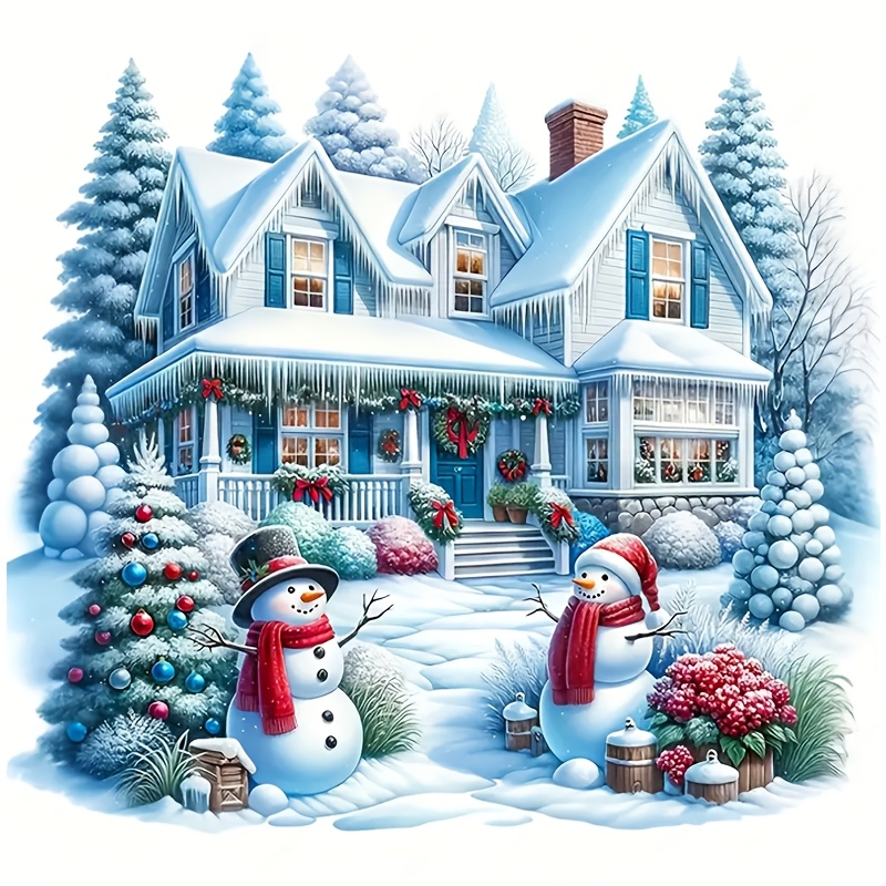 TEMU Autocollant Vinyle de Noël 6.0 pouces - Motif Maison et de Neige avec Couronne Rouge, Parfait pour Véhicules, Ordinateurs Portables, Bouteilles,