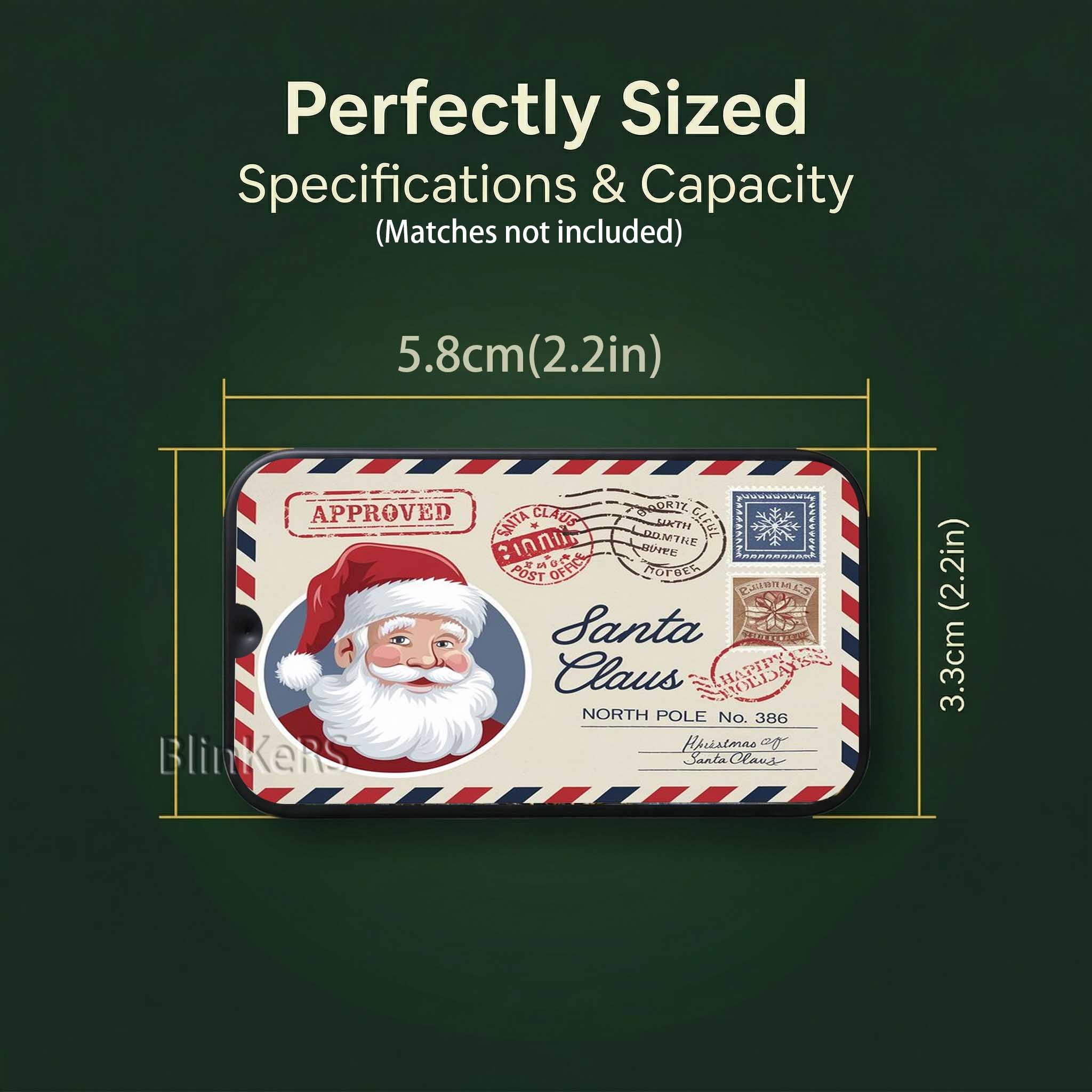 Image of 1pc Vintage Red Santa Claus Letter Style Pattern Iron Match Storage Box (matches Not Included), Matchbox, Match Storage Box, Gift Packaging Box, Ideal For Souvenir Storage, Bedroom Decoration