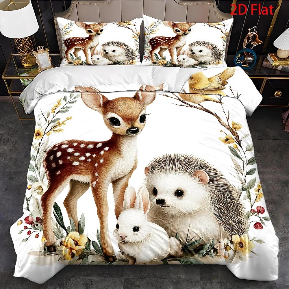 3pcs duvet cover set 1pc duvet cover and 2pcs pillowcases no filling 2d flat printing duvet cover set   rabbit hedgehog forest theme watercolor     forest festival   suitable machine washable