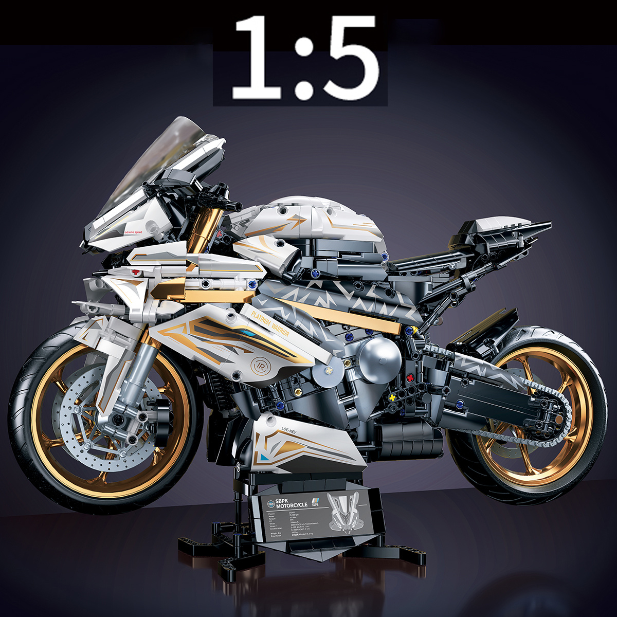 E-shop 2078-teiliges 1:5 großformatiges platin-goldenes Motorrad-Bausteinmodell, einfach zu montieren zu bedienen, geeignet als Geschenk für