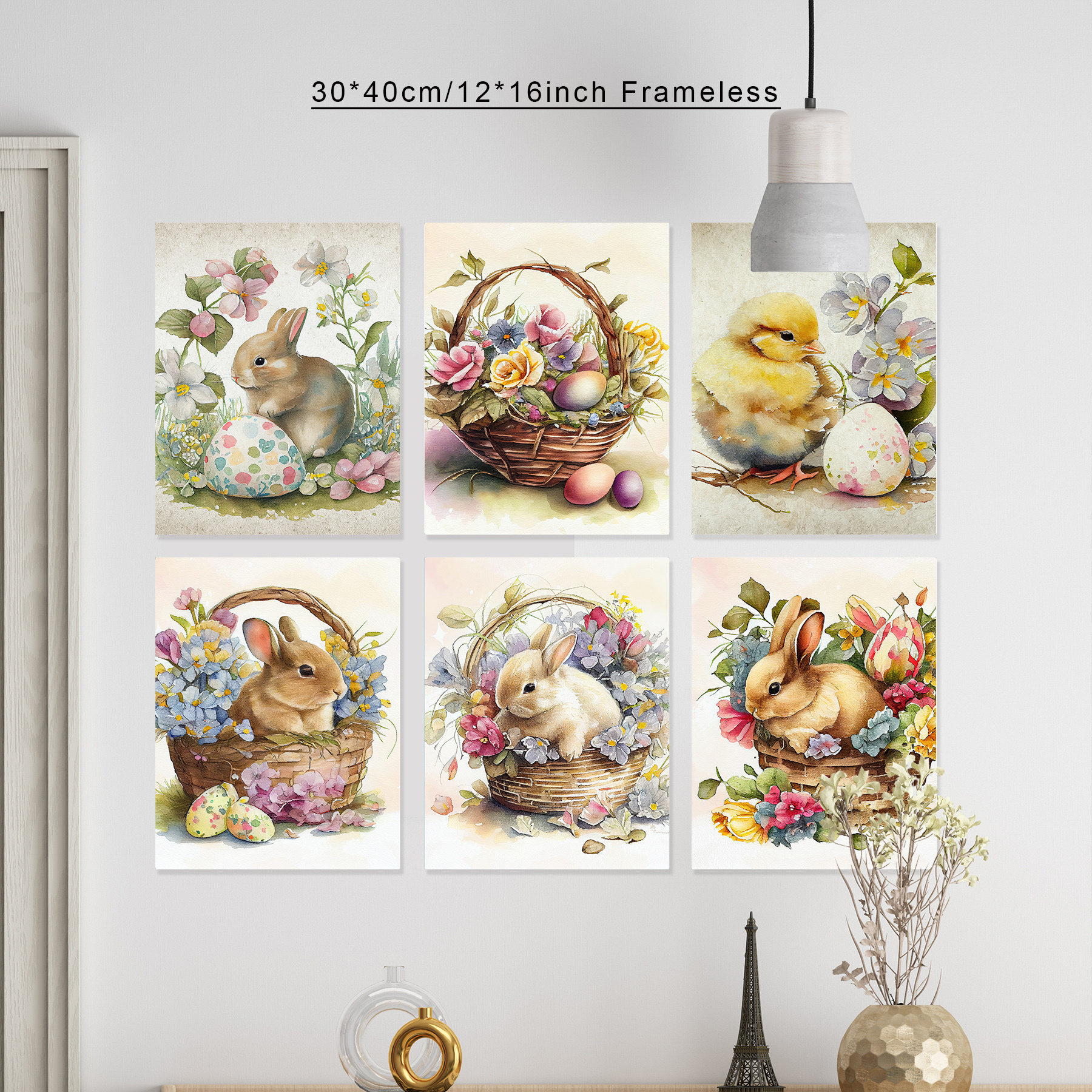 

6pcs Easter Set, Cute Bunny, Chicks & Eggs Canvas Prints, Spring High- Wall Hangings For Home, Living Room, Bedroom, Hallway, Office - Artistic Gift Idea