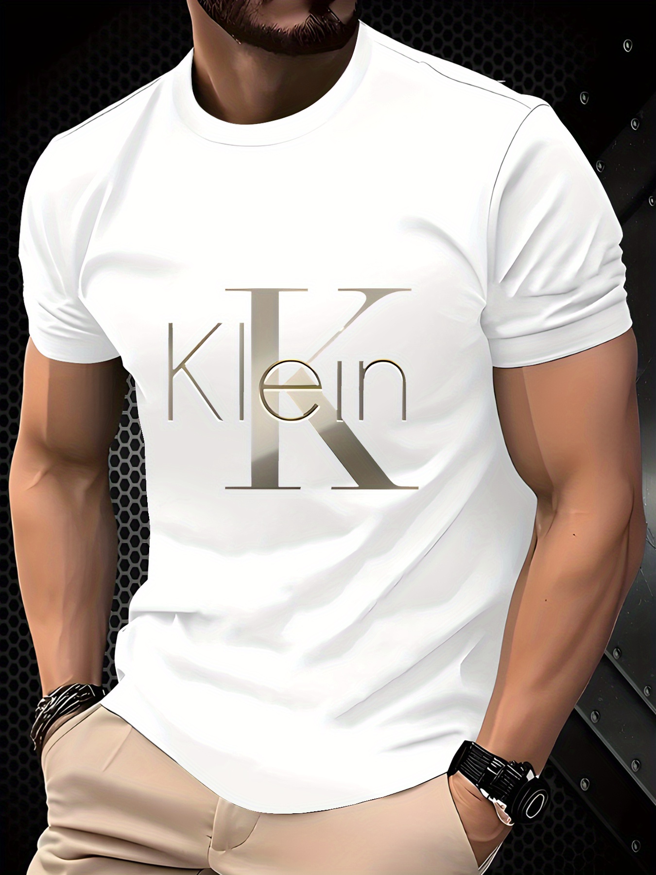 Men's Casual T-Shirt - Black with Bold Golden 'K' Logo - Soft Everyday Shirt for Formal & Casual Outfits - Machine Washable Modern Minimalist Tee, Comfortable Clothing, Easycare Textile