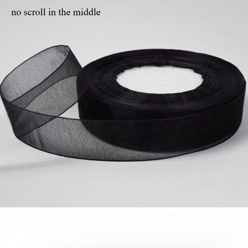 TEMU 2.5cm Wide Black Semi-transparent Organza Ribbon 7m (no Roll), Floral Gift Box Packaging, Bows And Hair Additions, Clothing Shoe Hat Decoration,