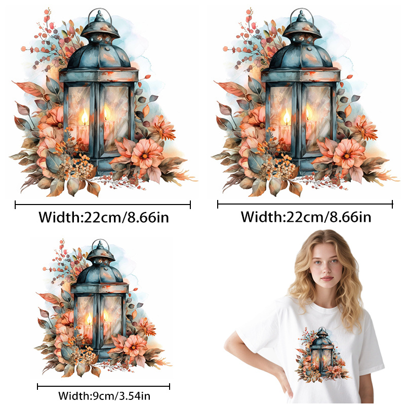TEMU 3 piezas de pegatinas de transferencia de de definición, parches termoadhesivos, con faroles de otoño y diseños florales fáciles de usar,