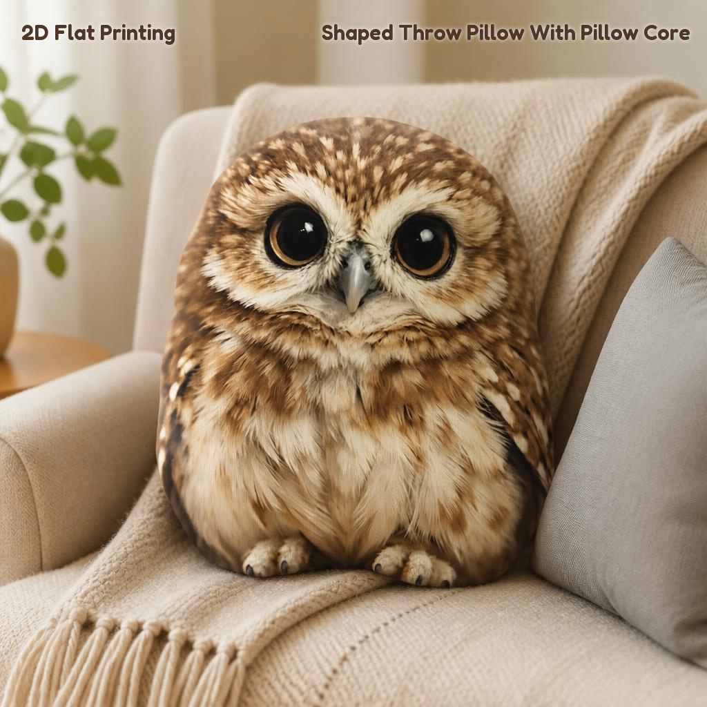 TEMU 1pc Detailed Owl Animal Head Portrait Design 2d Flat Printing Shaped Stuffed Throw Pillow Decorative Cushion Pillow For Gift Bedroom Sofa Room