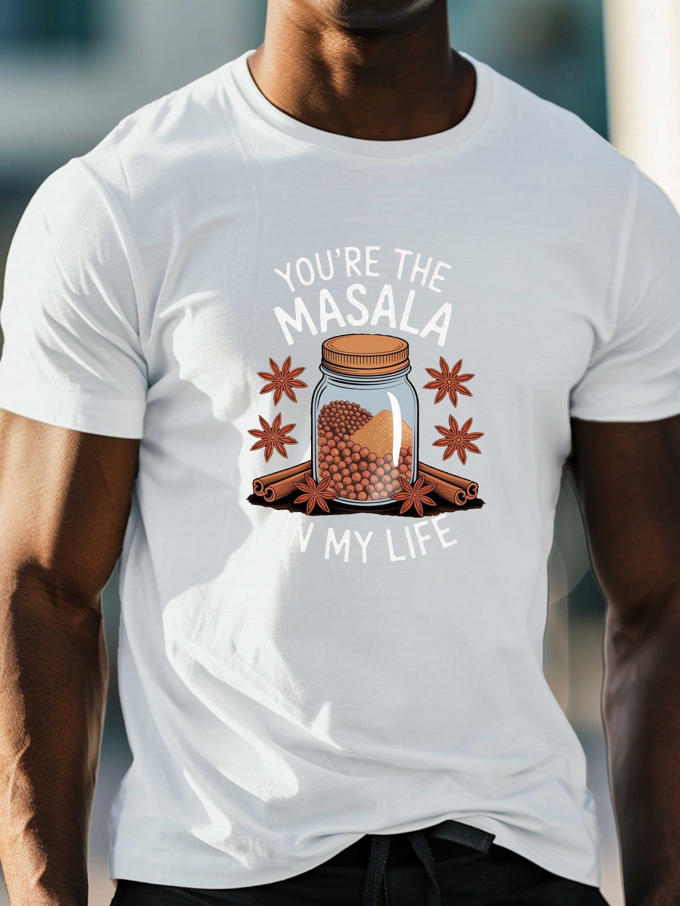 Men's Indian -Themed T-Shirt - "You're The Masala In My Life" Print with Curry Powder & Chili Peppers - Lightweight Summer Casual Crew Neck Short Sleeve Tee for Indian Lovers & Cultural Apparel Ad1740dcd7ba456cbf75af46dd86877f Goods