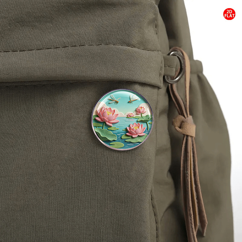 2D Flat Lotus Pond Brooch, Elegant Accessory