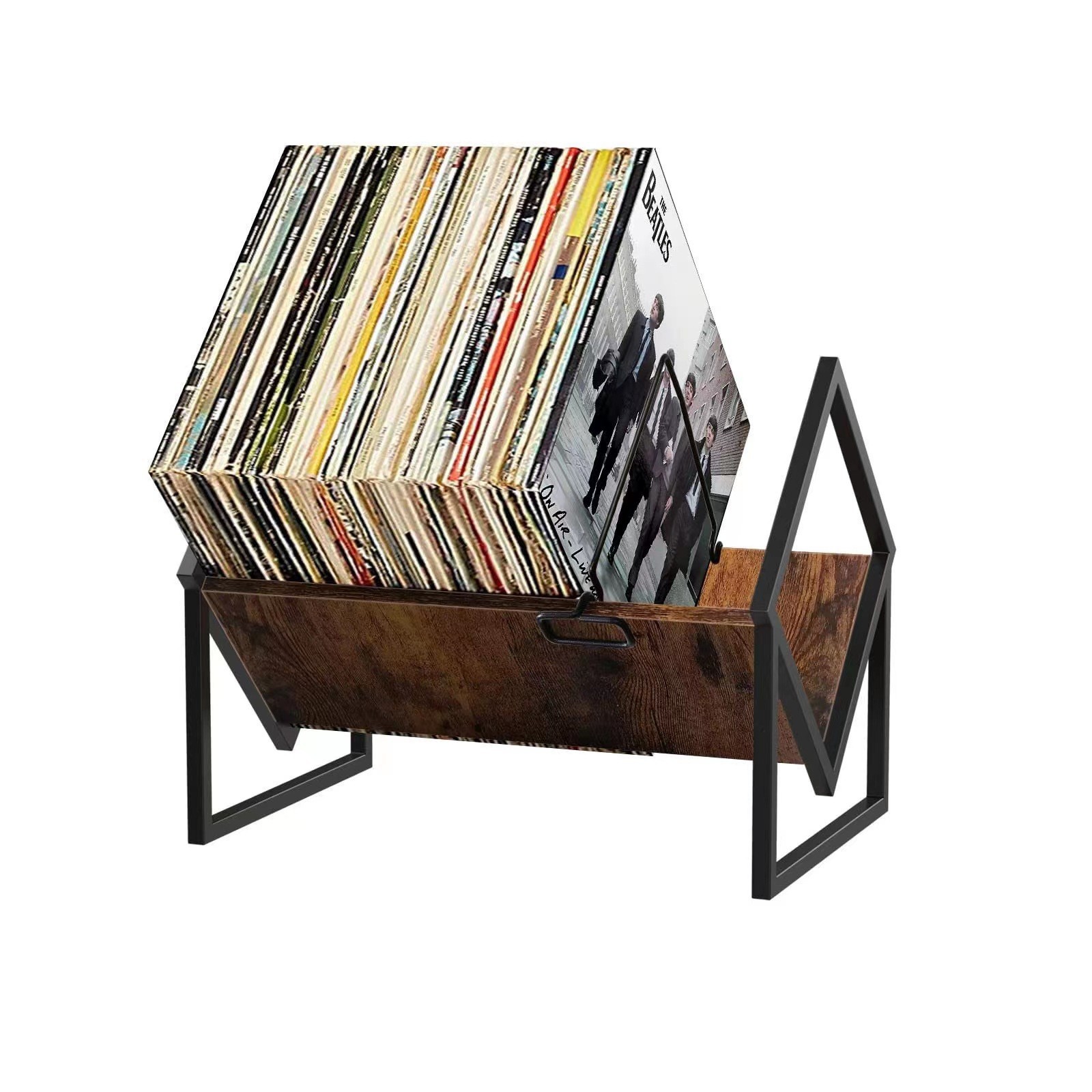 TEMU 1pc Of Vintage Ironwood Record Storage Rack, Multi-functional Photo Album And Magazine Storage Rack, Suitable For Office/desk, Space-saving