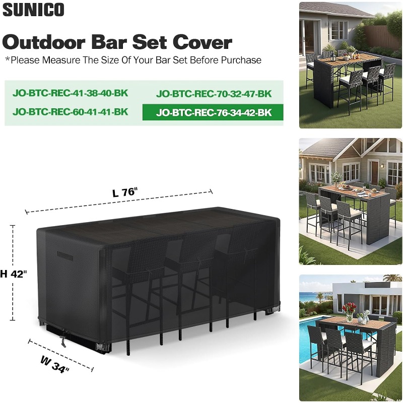 7pcs Outdoor Bar Height Dining Set Compatible Cover - Heavy-Duty & Windproof All-Weather Table Cover with, Adjustable Fit for Wicker Furniture (Table & 6 Chairs) 76”L x 34”W x 42”H, Oxford Fabric for 7-