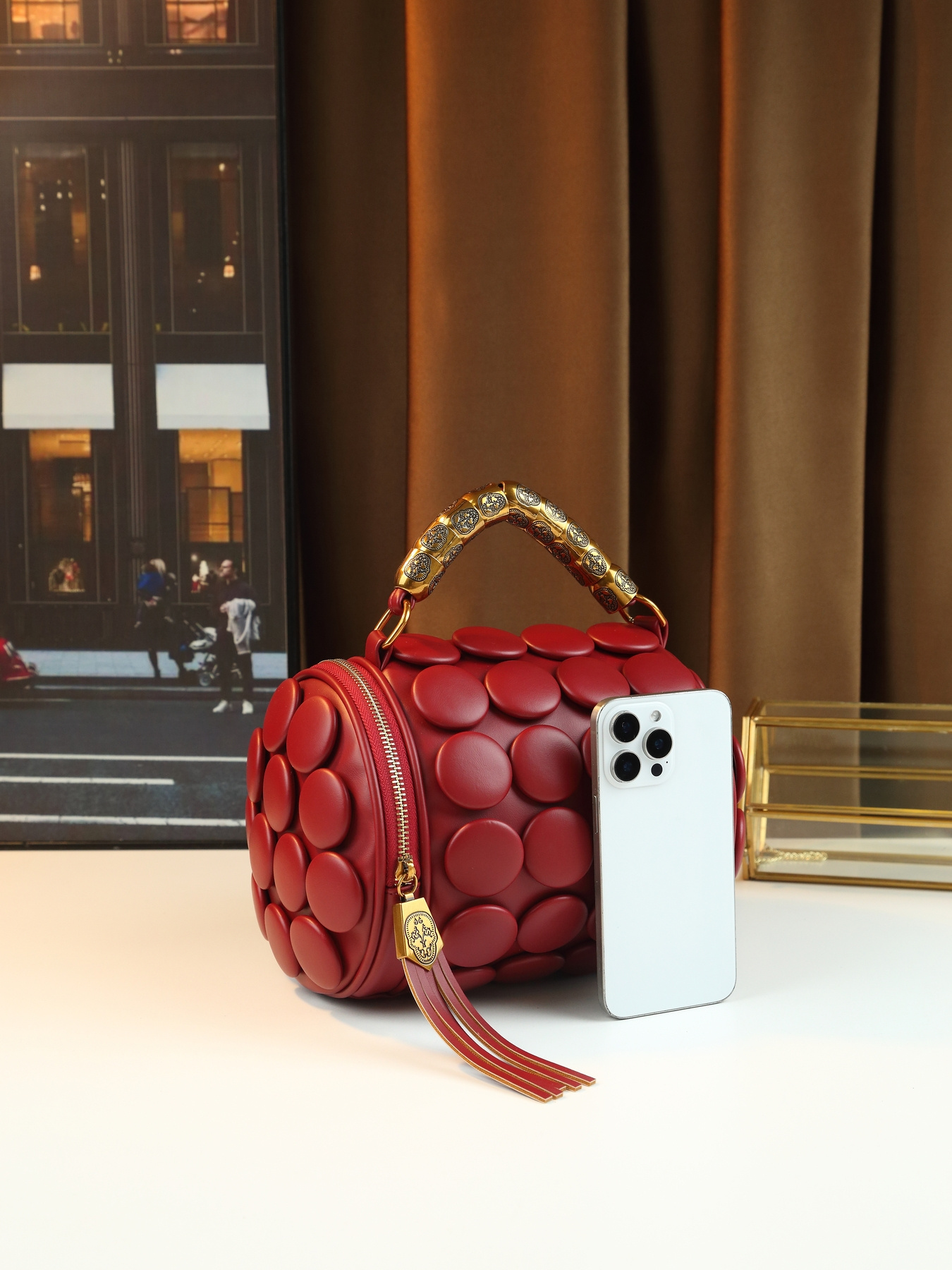 Red Vintage Boston Pillow Bag back view