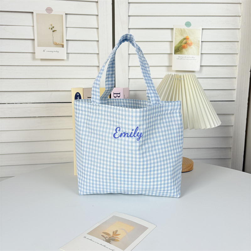 TEMU Women's Personalized Gingham Tote Bag Suitable For Work, Travel & - Lightweight Mini Handbag With Shoulder Straps, Carryall, Plaid In
