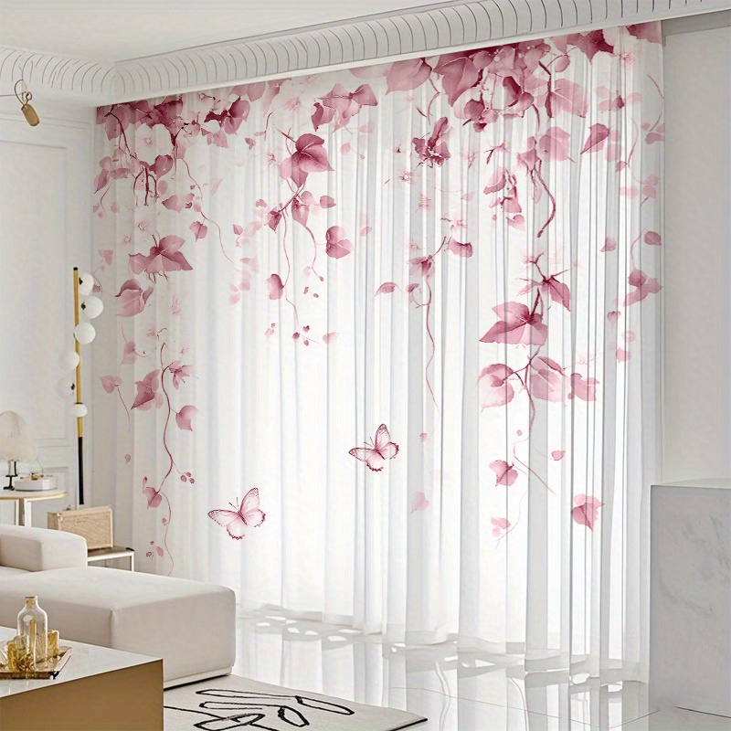 TEMU 2pcs Sweet-style Transparent Curtains With Pink Bow Pattern - Light, Protects Privacy, Features Rod--season , Multi-functional Home Decor,