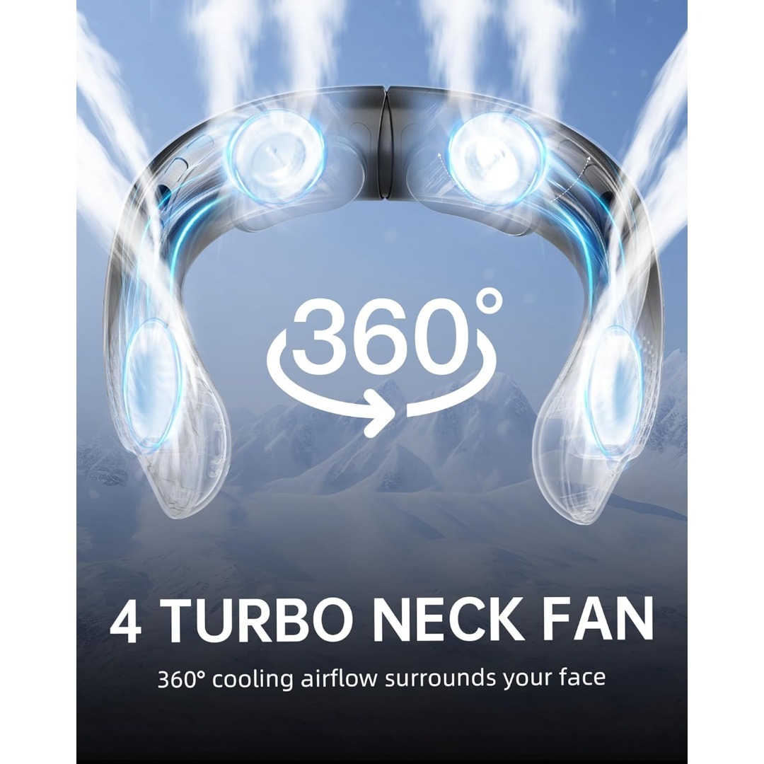 3 Turbo No Leaf Neck Fan - 4000mAh USB Rechargeable, 3 Speeds 360° Cooling Airflow with LED Display, Hands-Free Wearable Fan for Summer Heat Relief at Home/Office/Travel, Perfect New Year & Valentine's Day Gift for Women Men