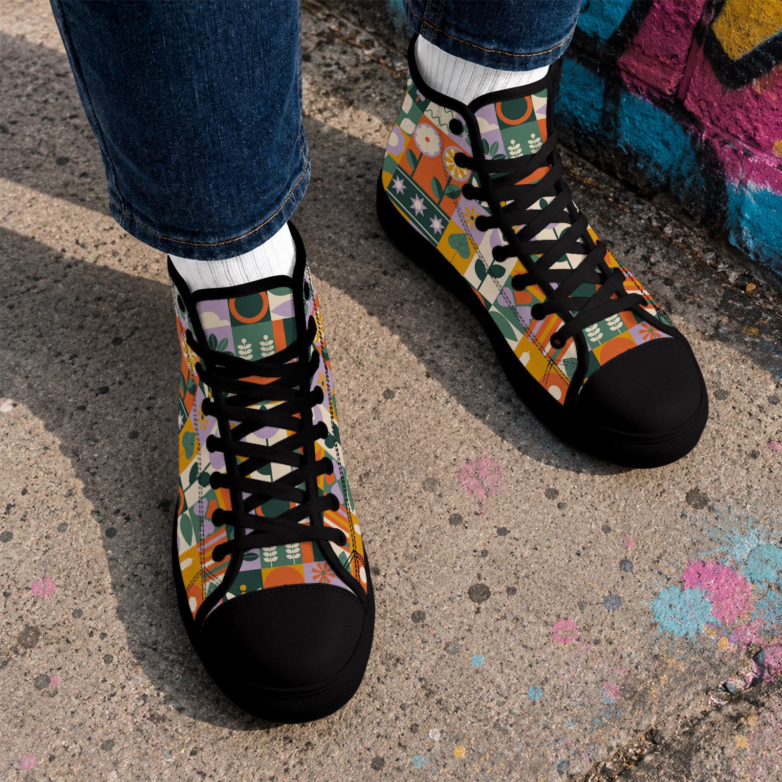   hoge herenschoenen, klassieke retro-thema patroonprint, slijtvaste comfortabele wandelschoenen met hoge  , grote maten