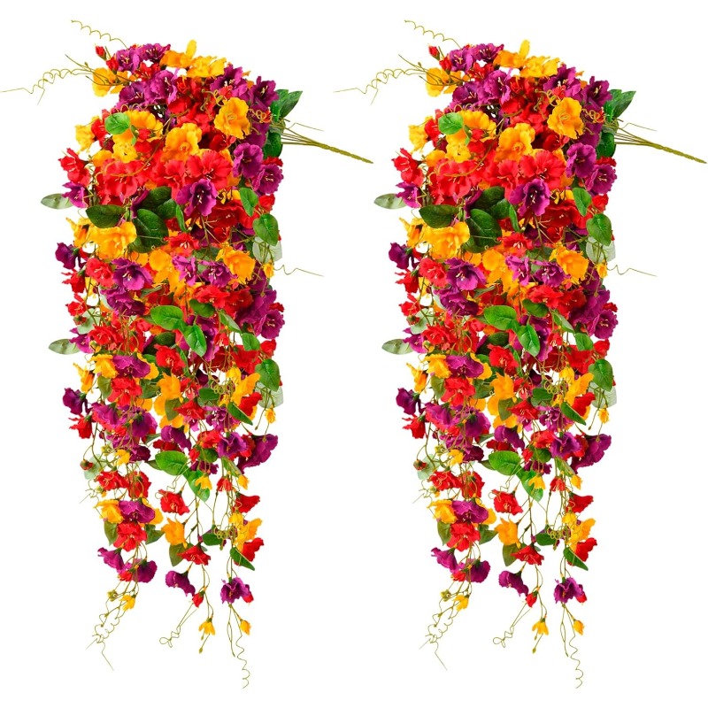 TEMU 2 Pack Fall Artificial Hanging Hibiscus, Uv Resistant Faux Flowers & Leaves, Indoor & Outdoor Hanging Home Decor For Yard, Front Porch, Patio,